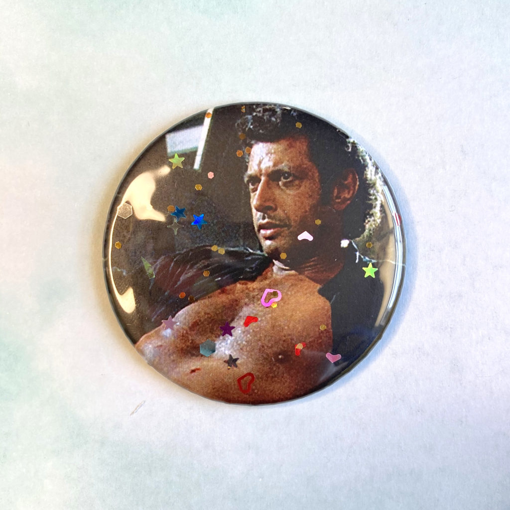 Jeff Goldblum Jurassic Park Shirtless pinback button