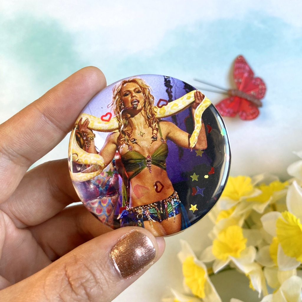 Britney Spears pinback button snake