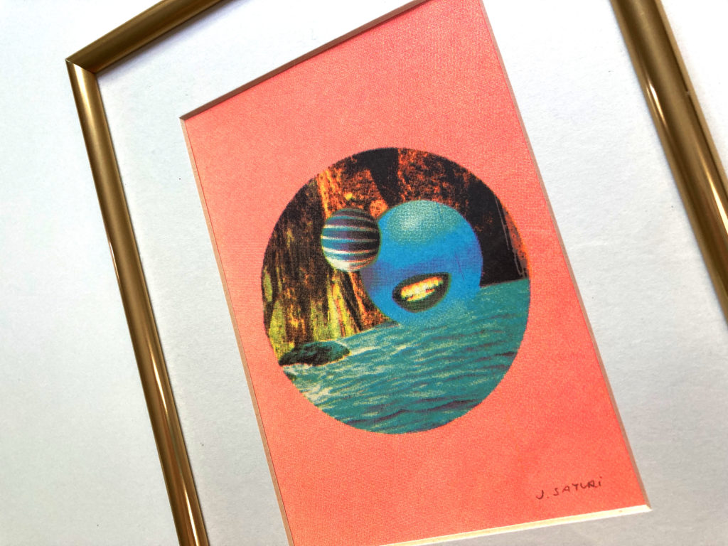 framed Risograph print blue smile