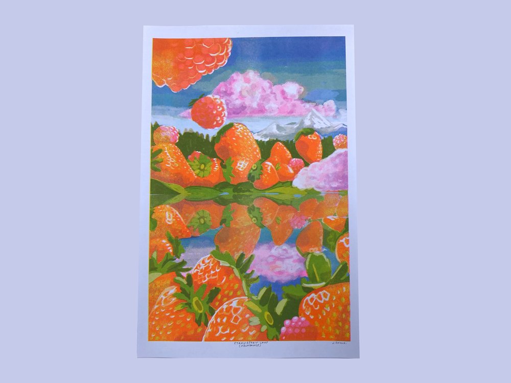Strawberry Painting risograph print