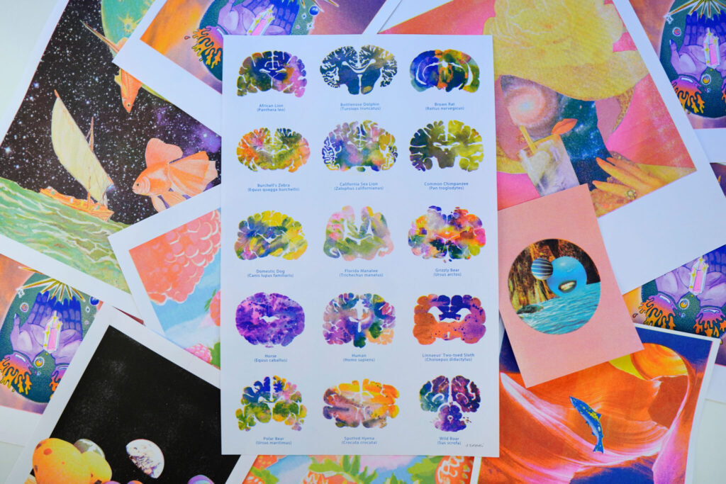 Animal brain art risograph print by J. Sayuri among other riso prints