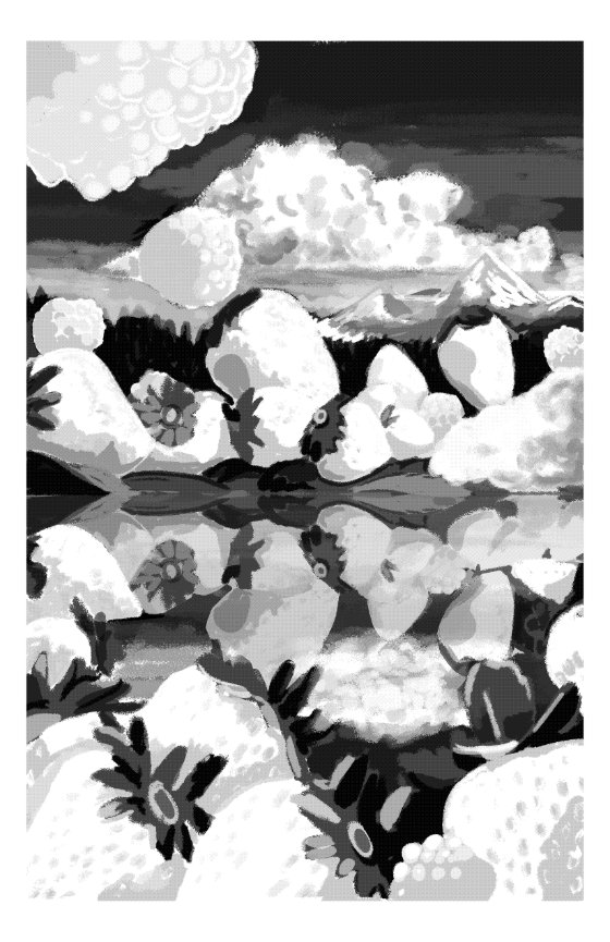 The aqua ink file for Strawberry Lake, in black and white