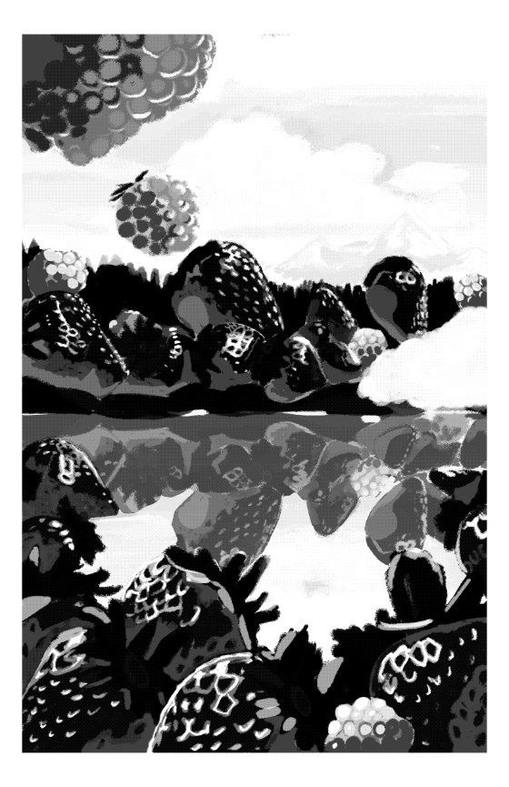 The yellow ink file for Strawberry Lake, in black and white