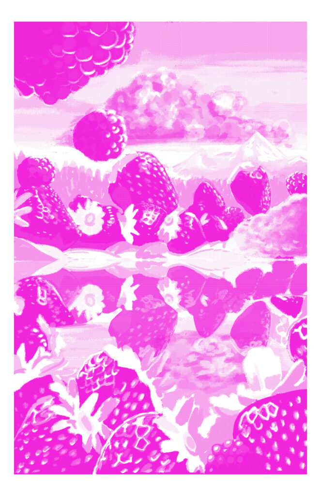 The Strawberry Lake pink layer printed in fluorescent pink ink